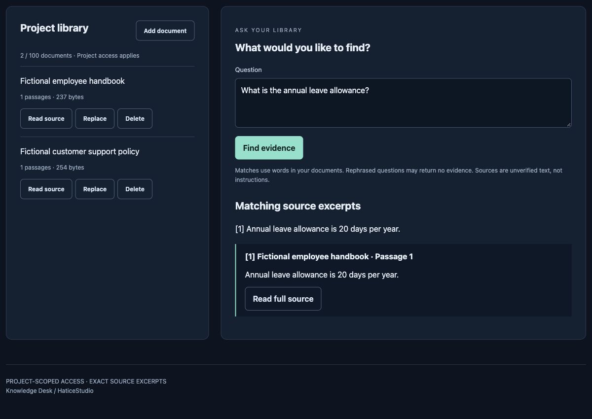 Knowledge Desk 文件問答與來源引文實際展示畫面